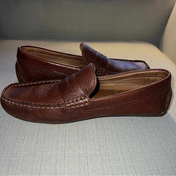 1901 Brown Pebble Grain Leather Driving Moccasins Size 8.5M - Picture 7 of 11